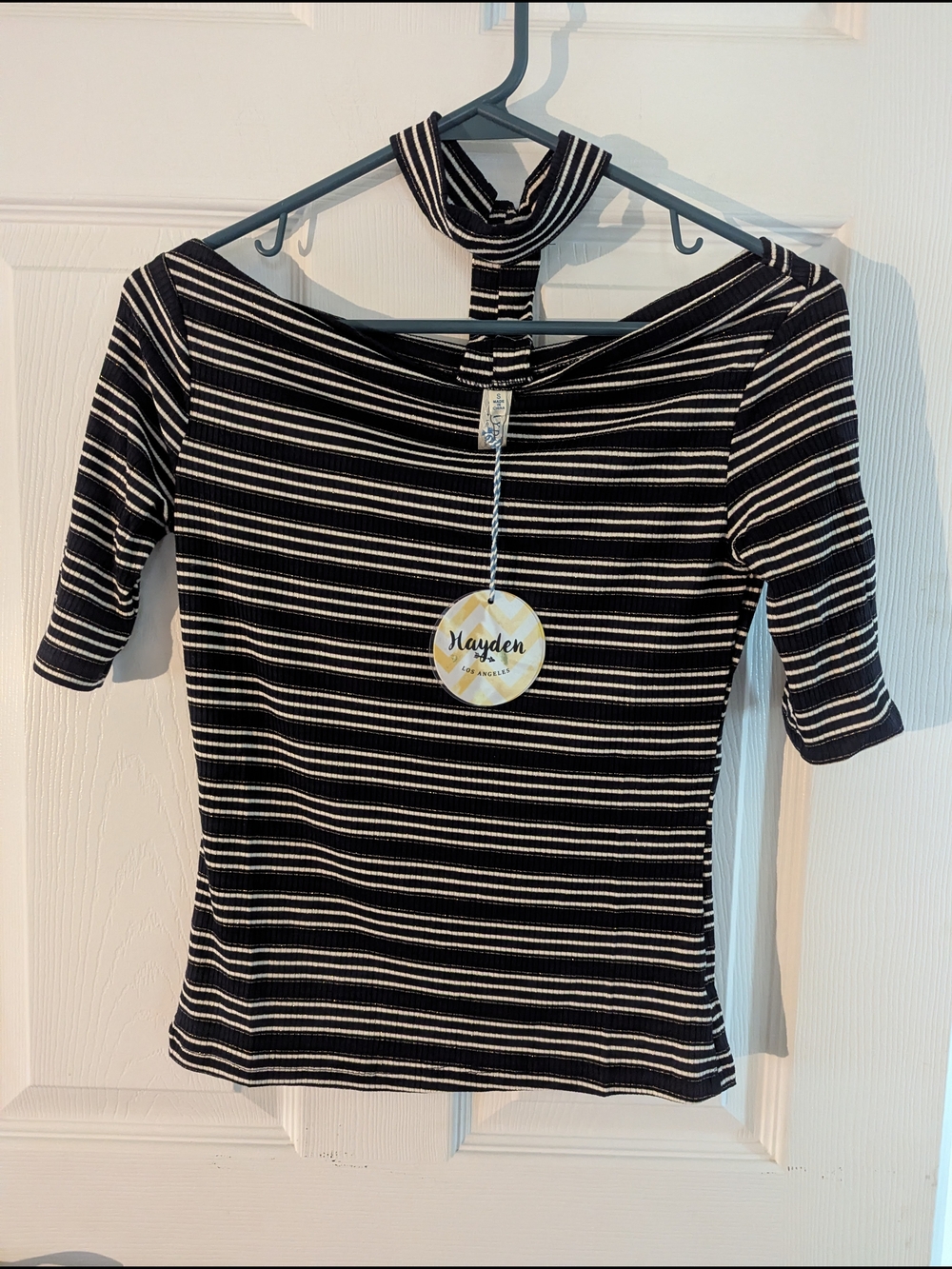 Hayden Black & White Striped Off-Shoulder Crop Top